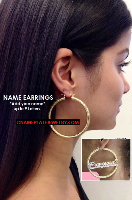 14k Gold Overlay GP hoop 1 1/4 inch any name earring/PERSONALIZED